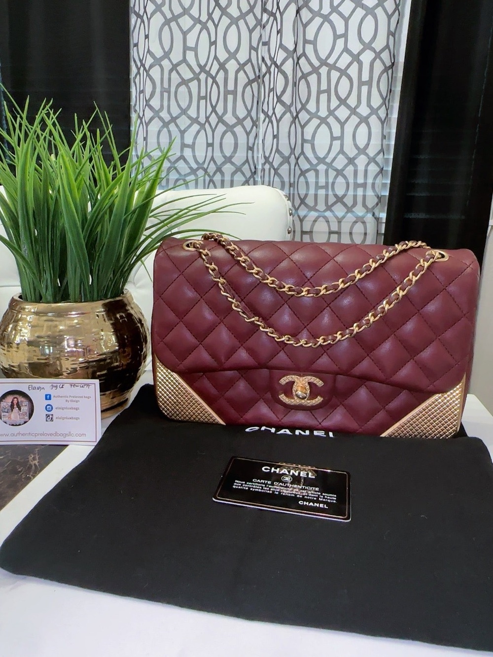 CHANEL Burgundy Quilted Shoulder Bag with Gold Hardware